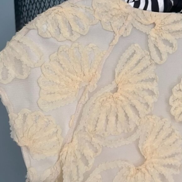 Zara Basics Light Yellow Floral Ribbon Short Sleeve Scoop Neck Top - Picture 4 of 7